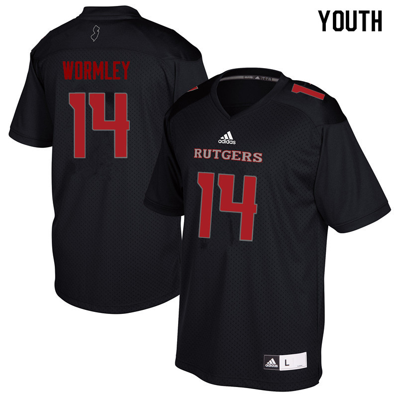 Youth #14 Everett Wormley Rutgers Scarlet Knights College Football Jerseys Sale-Black - Click Image to Close